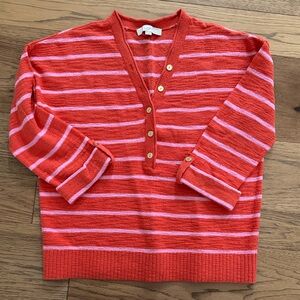 😊LOFT Striped V-Neck Sweater in Red-Orange and Lavender